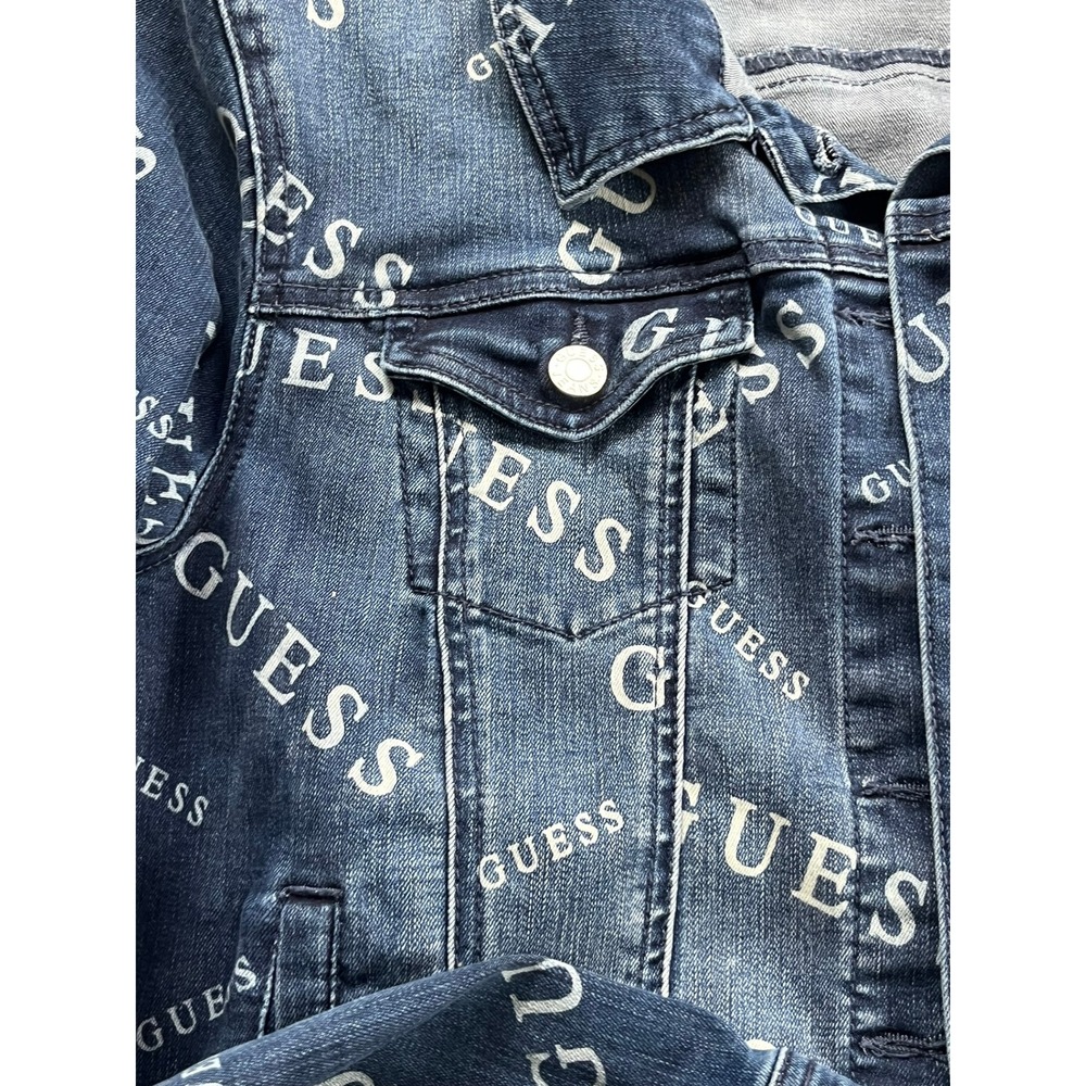 Guess Los Angeles Womens Logo Print Denim Trucker Jacket Blue Medium Wash Large - Picture 5 of 7